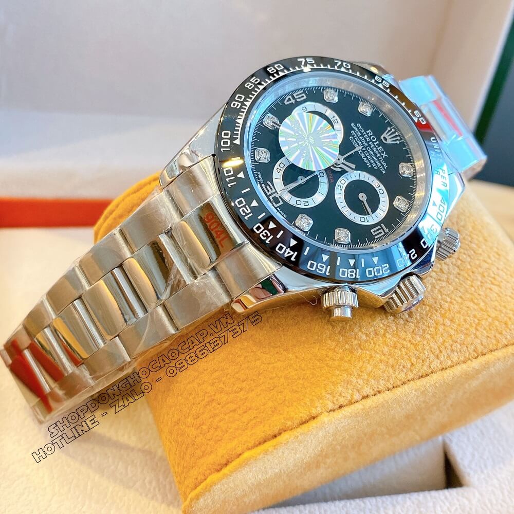 Đồng Hồ Rolex Daytona Tự Động Nam Dây Kim Loại Mặt Đen Silver 40mm