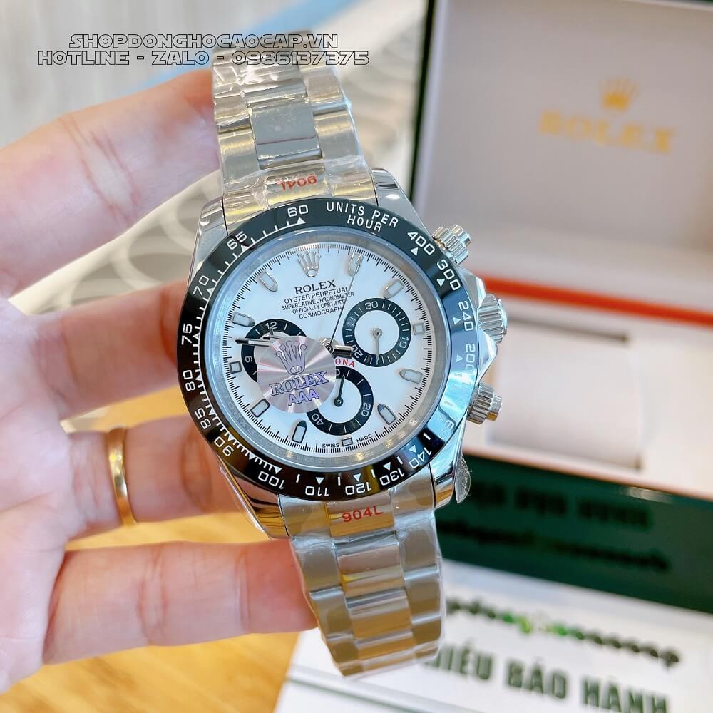 Đồng Hồ Rolex Daytona Tự Động Nam Dây Kim Loại Mặt Trắng Silver 40mm