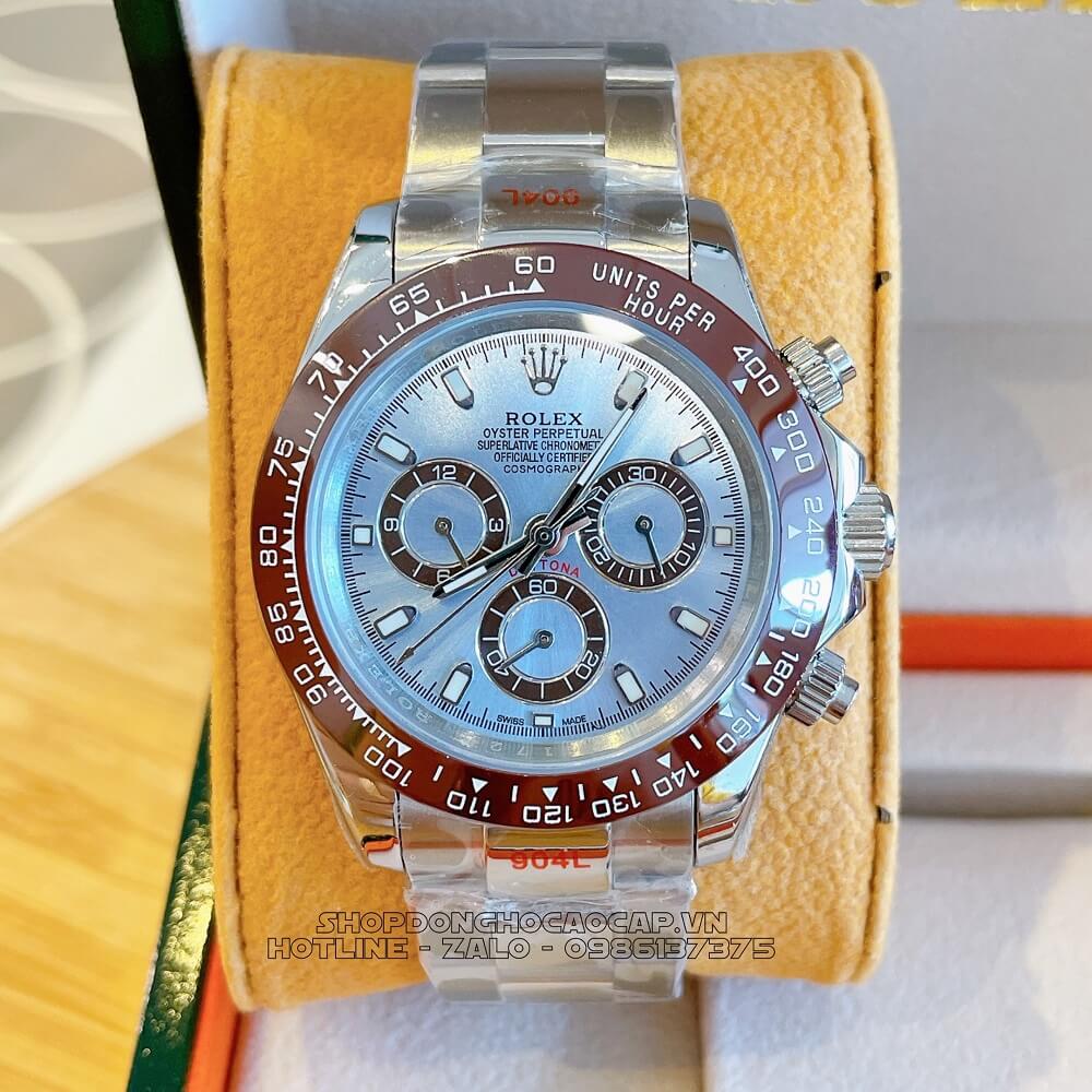 Đồng Hồ Rolex Daytona Tự Động Nam Dây Kim Loại Mặt Xanh Silver 40mm