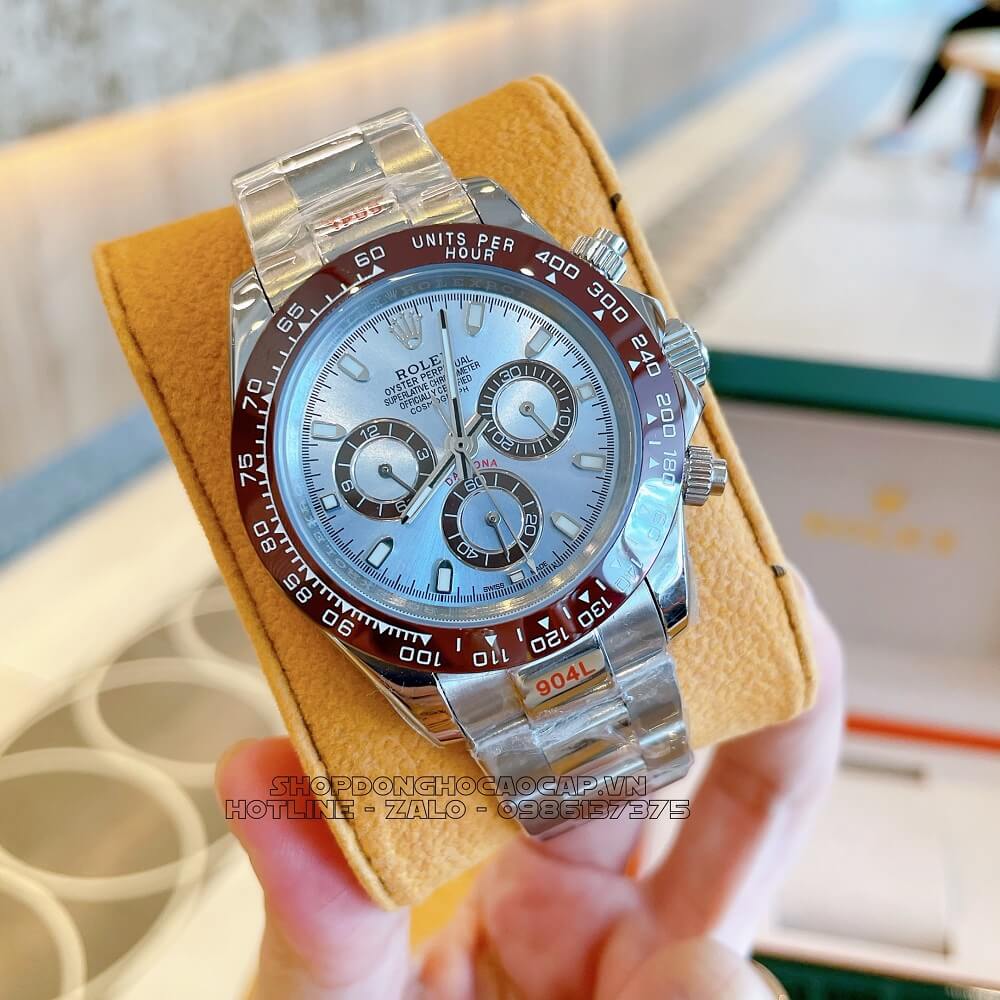 Đồng Hồ Rolex Daytona Tự Động Nam Dây Kim Loại Mặt Xanh Silver 40mm