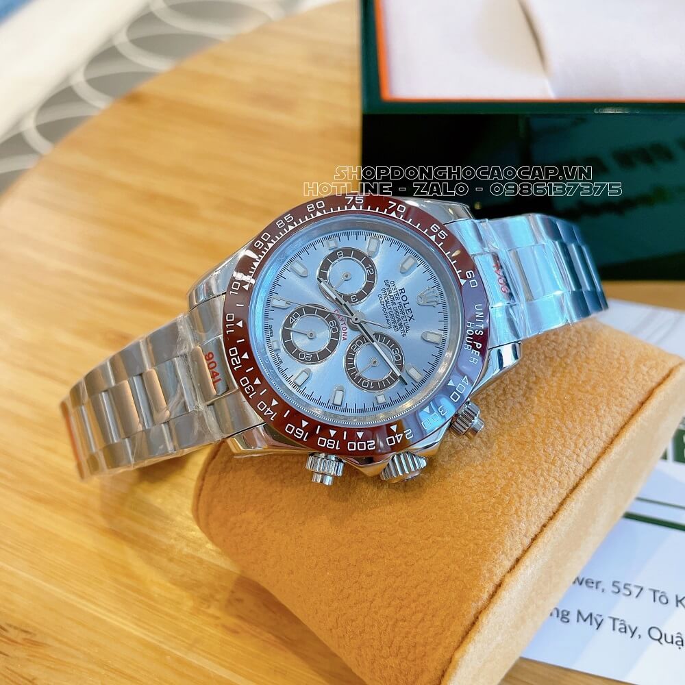 Đồng Hồ Rolex Daytona Tự Động Nam Dây Kim Loại Mặt Xanh Silver 40mm