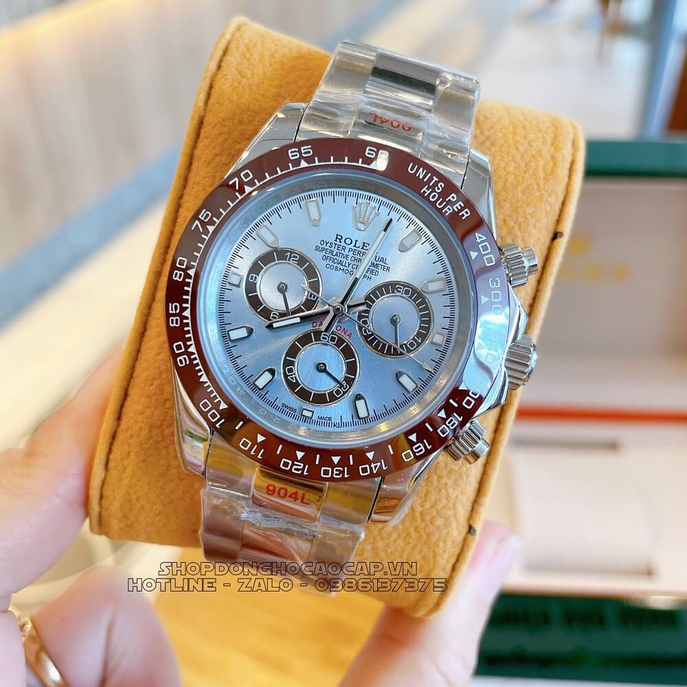 Đồng Hồ Rolex Daytona Tự Động Nam Dây Kim Loại Mặt Xanh Silver 40mm