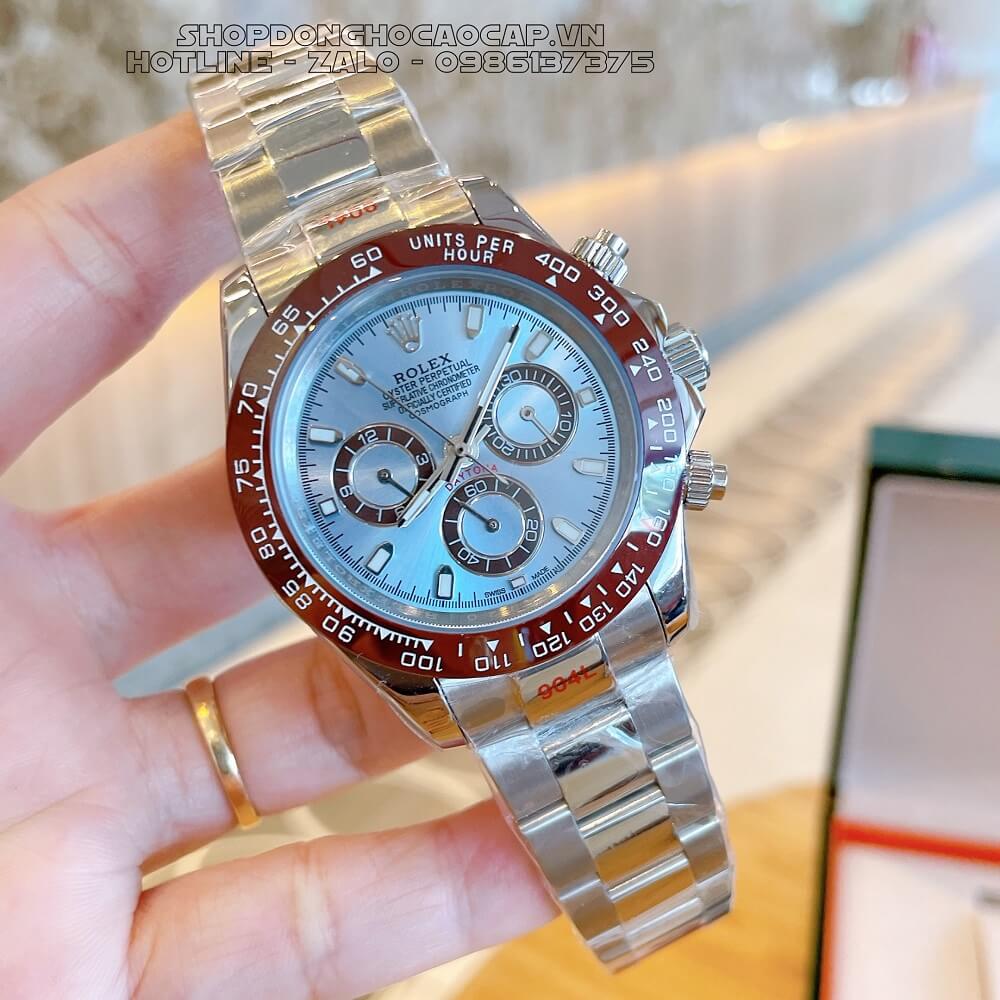 Đồng Hồ Rolex Daytona Tự Động Nam Dây Kim Loại Mặt Xanh Silver 40mm