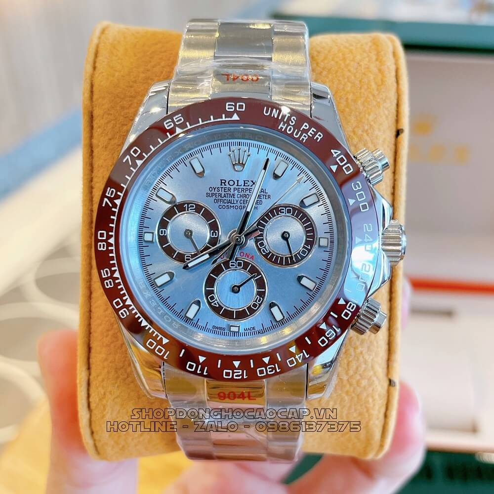 Đồng Hồ Rolex Daytona Tự Động Nam Dây Kim Loại Mặt Xanh Silver 40mm