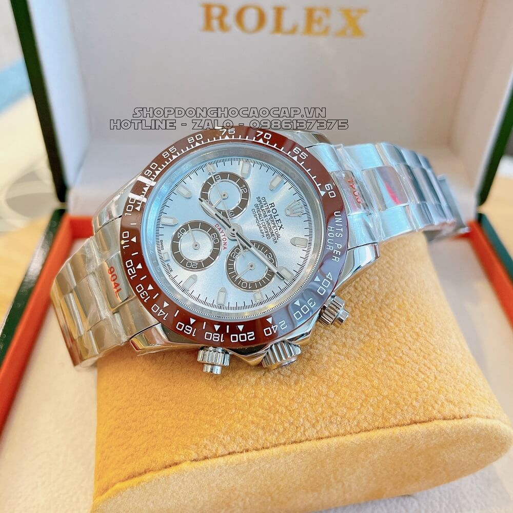 Đồng Hồ Rolex Daytona Tự Động Nam Dây Kim Loại Mặt Xanh Silver 40mm