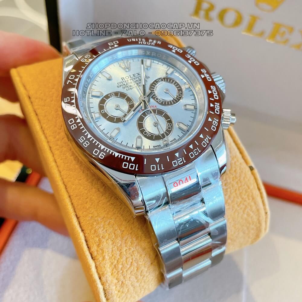 Đồng Hồ Rolex Daytona Tự Động Nam Dây Kim Loại Mặt Xanh Silver 40mm