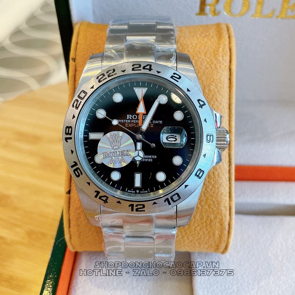 Đồng Hồ Rolex Explorer II Tự Động Nam Dây Kim Loại Mặt Đen Silver 42mm
