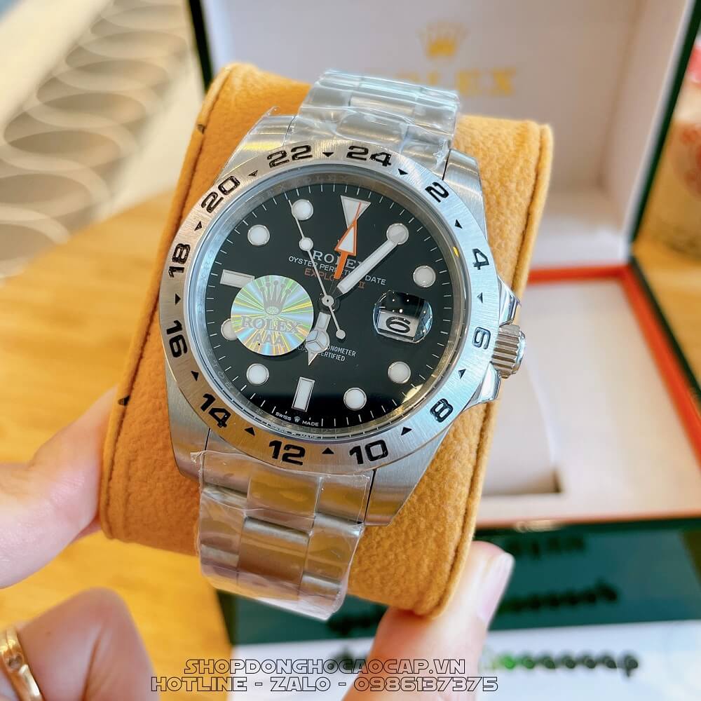 Đồng Hồ Rolex Explorer II Tự Động Nam Dây Kim Loại Mặt Đen Silver 42mm