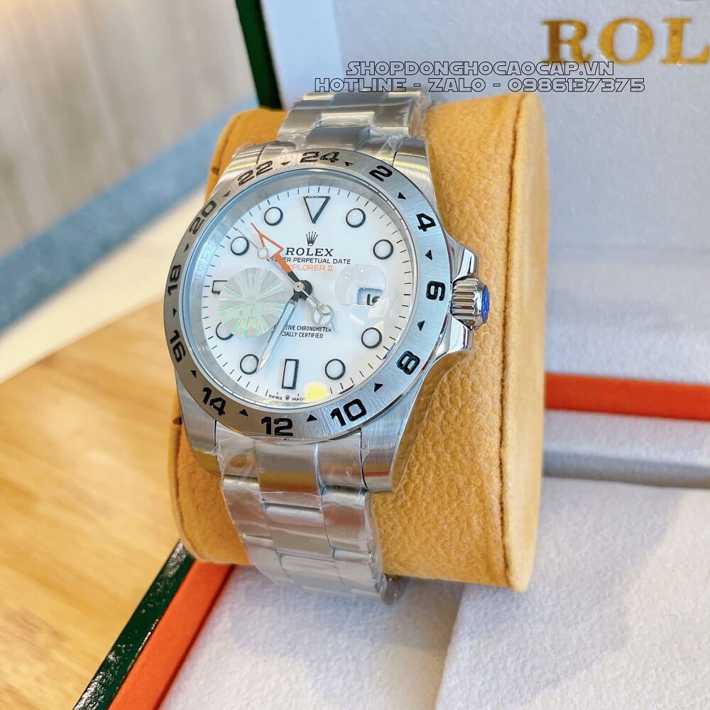 Đồng Hồ Rolex Explorer II Tự Động Nam Dây Kim Loại Mặt Trắng Silver 42mm