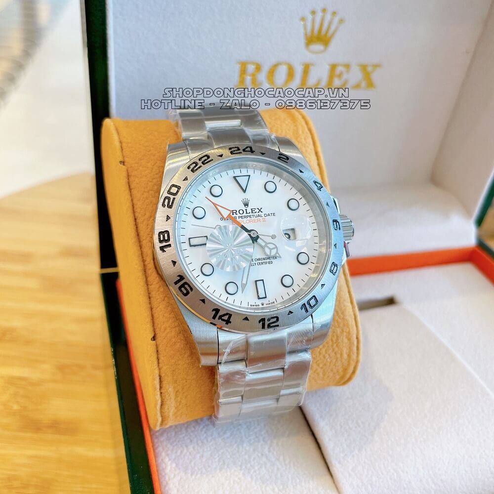 Đồng Hồ Rolex Explorer II Tự Động Nam Dây Kim Loại Mặt Trắng Silver 42mm