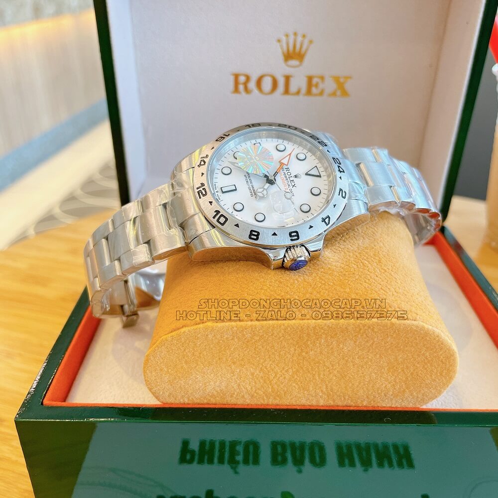 Đồng Hồ Rolex Explorer II Tự Động Nam Dây Kim Loại Mặt Trắng Silver 42mm