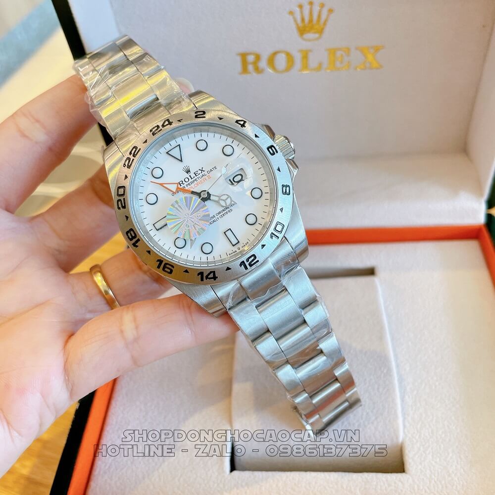 Đồng Hồ Rolex Explorer II Tự Động Nam Dây Kim Loại Mặt Trắng Silver 42mm