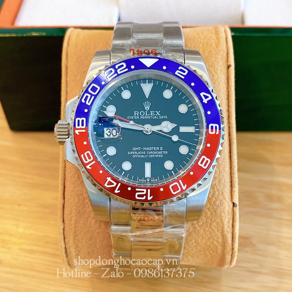 Đồng Hồ Rolex GMT-Master II Tự Động Nam Dây Kim Loại Mặt Đen Silver 40mm