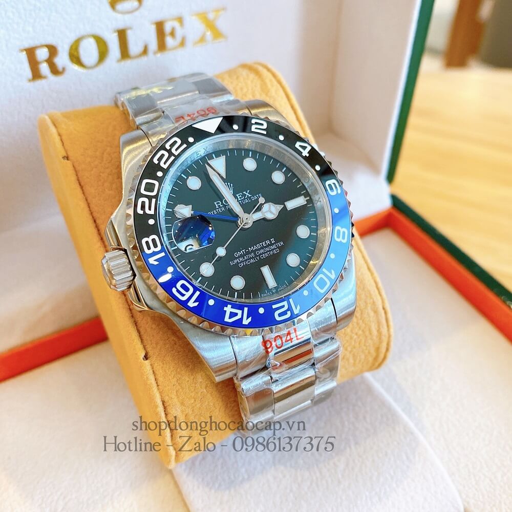 Đồng Hồ Rolex GMT-Master II Tự Động Nam Dây Kim Loại Mặt Đen Silver 41mm