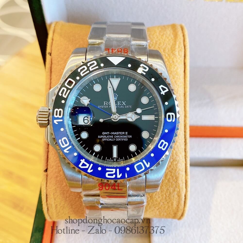 Đồng Hồ Rolex GMT-Master II Tự Động Nam Dây Kim Loại Mặt Đen Silver 41mm