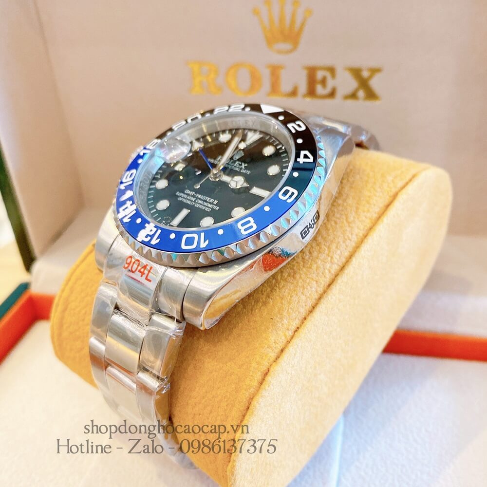 Đồng Hồ Rolex GMT-Master II Tự Động Nam Dây Kim Loại Mặt Đen Silver 41mm