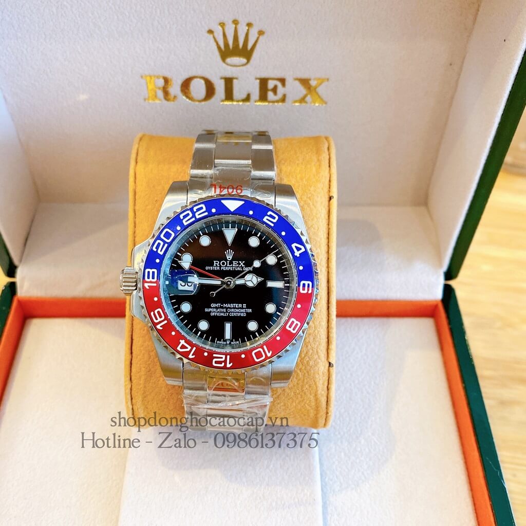 Đồng Hồ Rolex GMT-Master II Tự Động Nam Dây Kim Loại Mặt Đen Silver 40mm