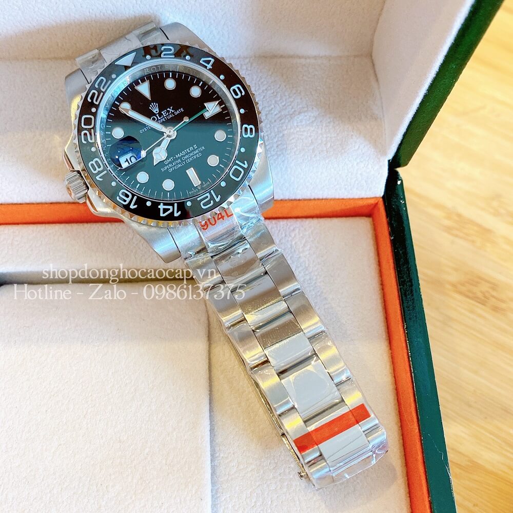 Đồng Hồ Rolex GMT-Master II Tự Động Nam Dây Kim Loại Mặt Đen Silver 41mm