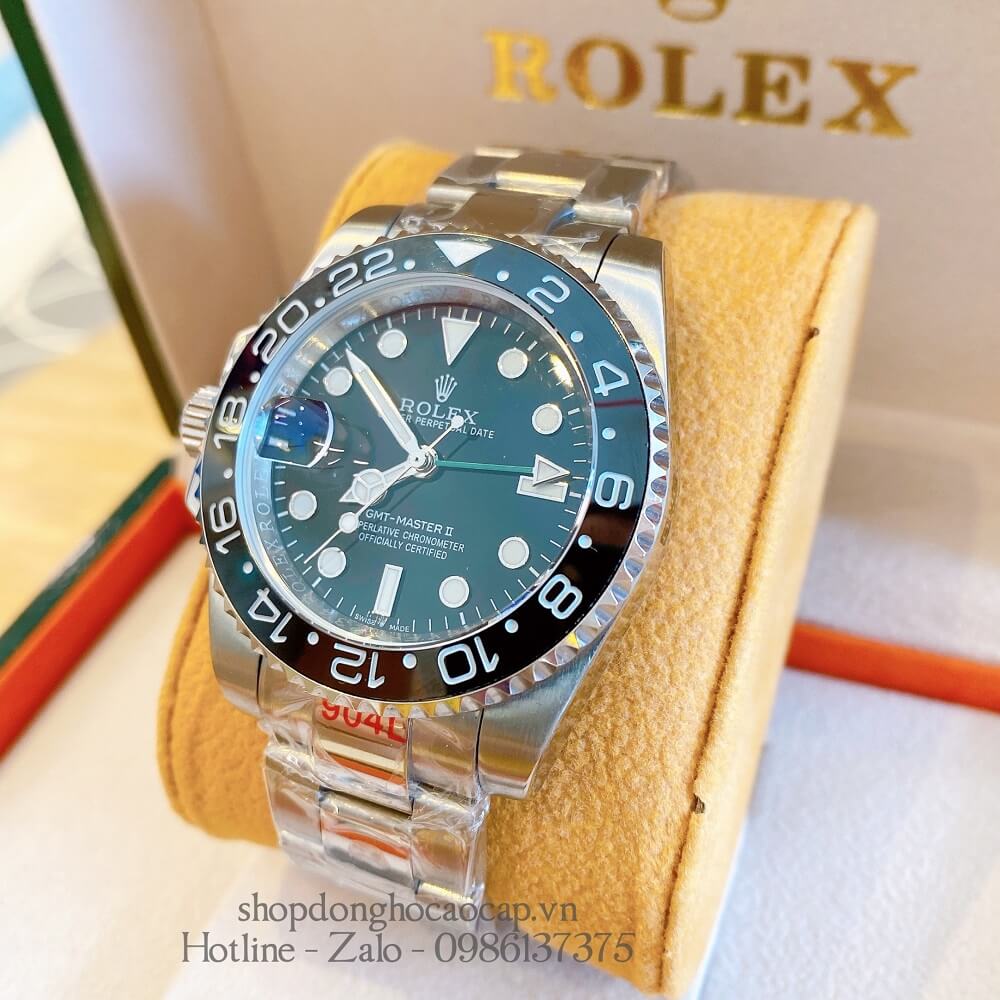 Đồng Hồ Rolex GMT-Master II Tự Động Nam Dây Kim Loại Mặt Đen Silver 41mm