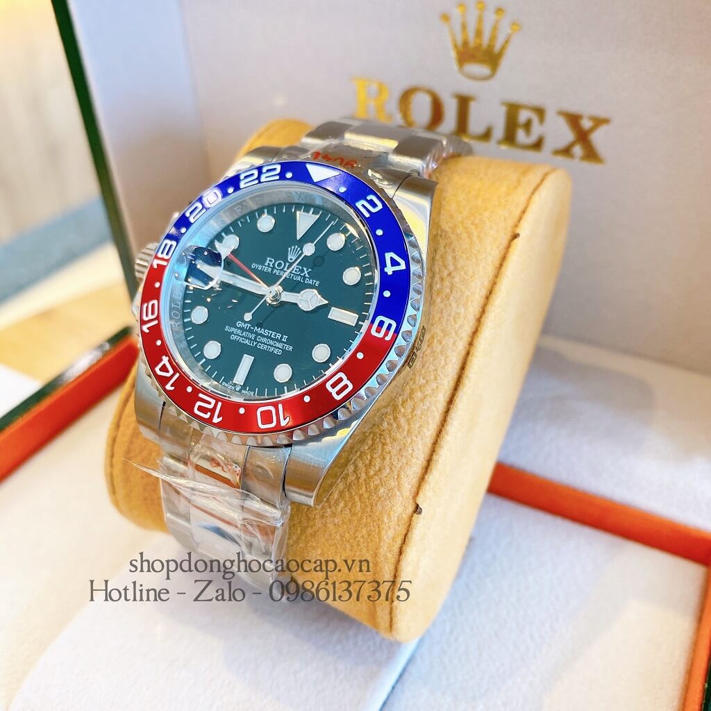 Đồng Hồ Rolex GMT-Master II Tự Động Nam Dây Kim Loại Mặt Đen Silver 40mm