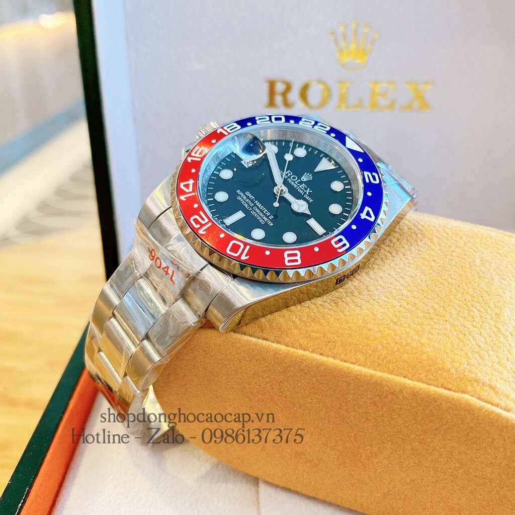 Đồng Hồ Rolex GMT-Master II Tự Động Nam Dây Kim Loại Mặt Đen Silver 40mm