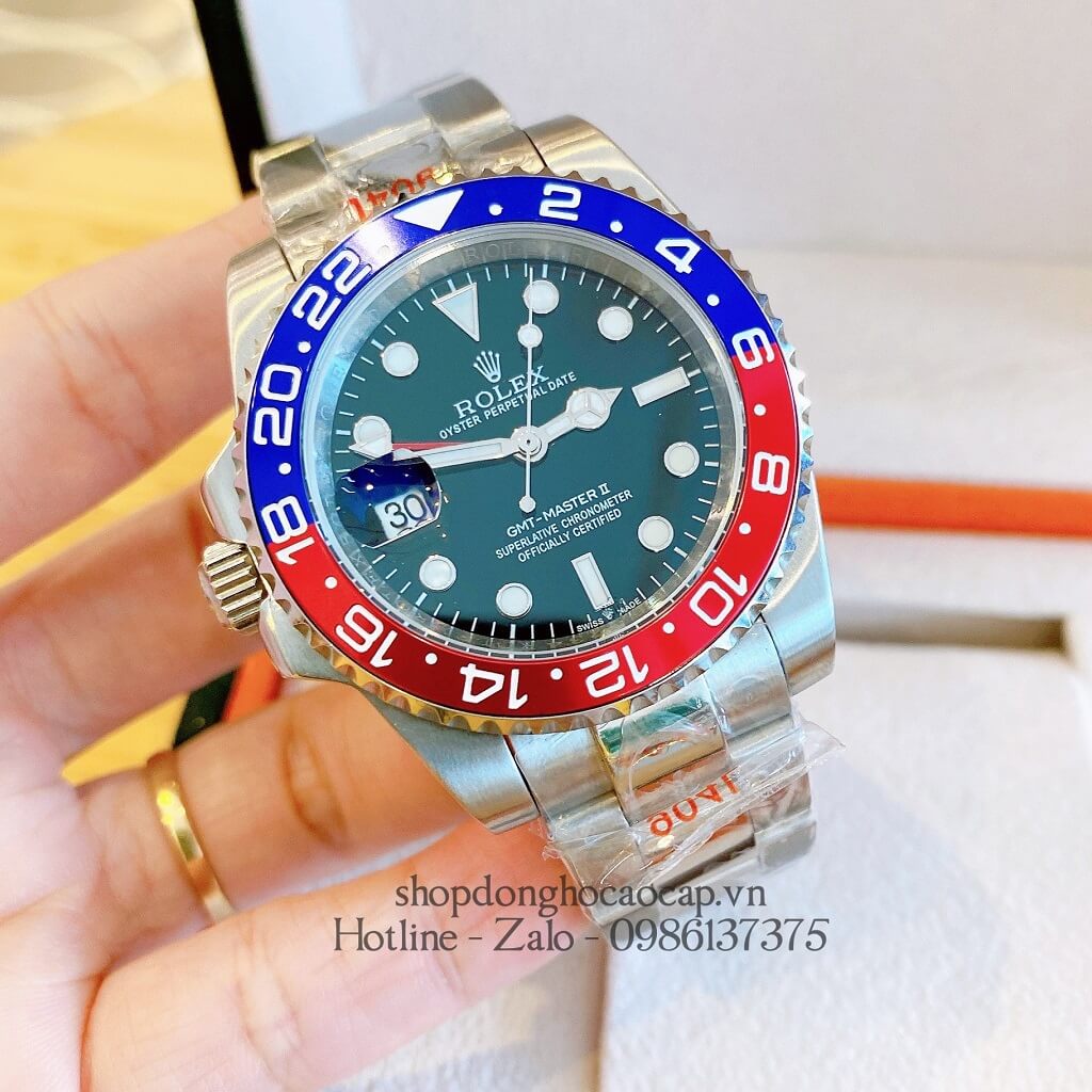 Đồng Hồ Rolex GMT-Master II Tự Động Nam Dây Kim Loại Mặt Đen Silver 40mm