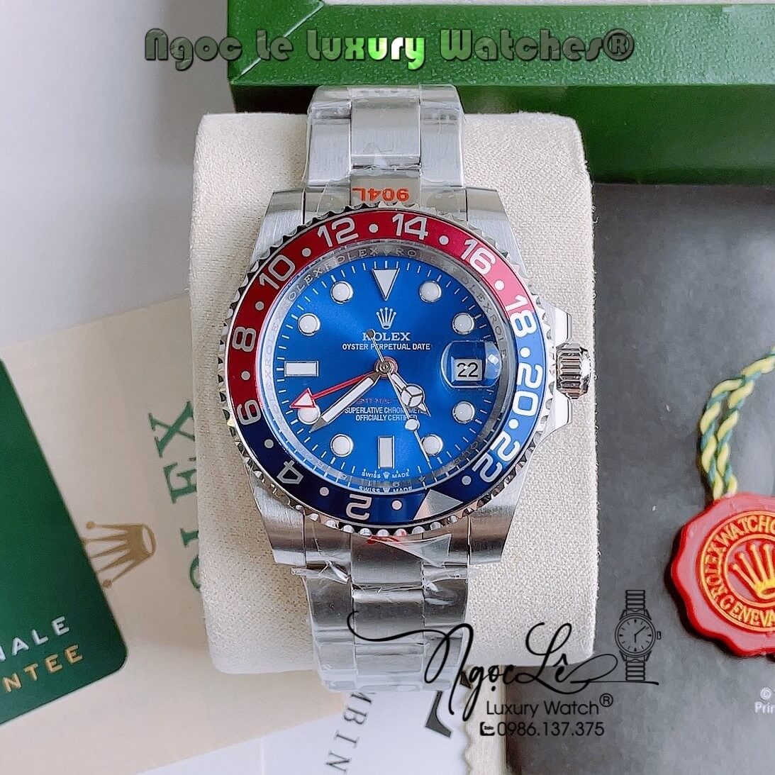 Đồng Hồ Rolex GMT-Master II Automatic Nam Dây Kim Loại Bạc Mặt Xanh Dương Size 40mm