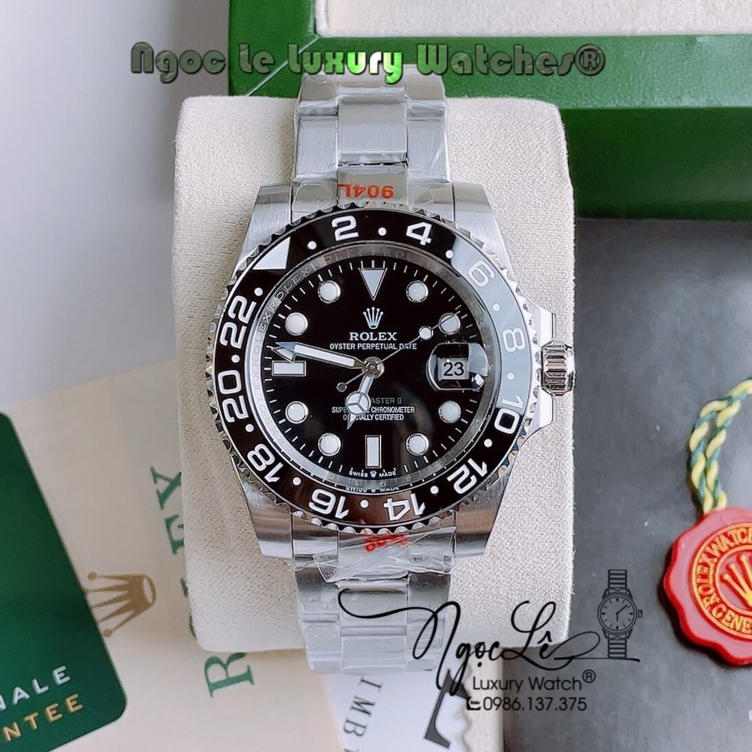 Đồng Hồ Rolex GMT-Master II Automatic Nam Dây Kim Loại Bạc Mặt Đen Size 40mm