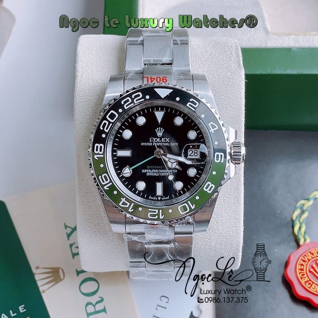 Đồng Hồ Rolex GMT-Master II Automatic Nam Dây Kim Loại Bạc Mặt Đen Size 40mm