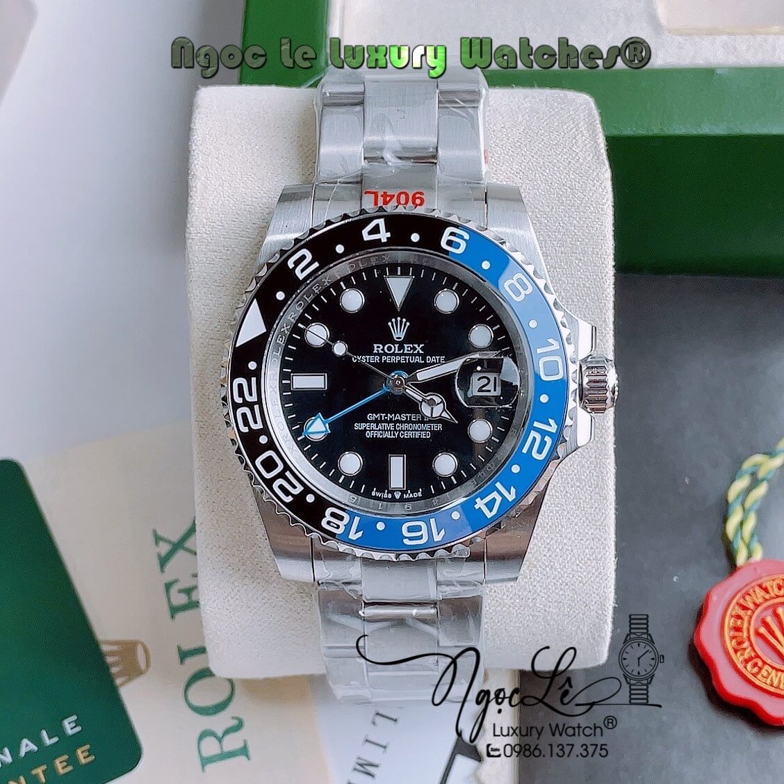 Đồng Hồ Rolex GMT-Master II Automatic Nam Dây Kim Loại Bạc Mặt Đen Size 40mm
