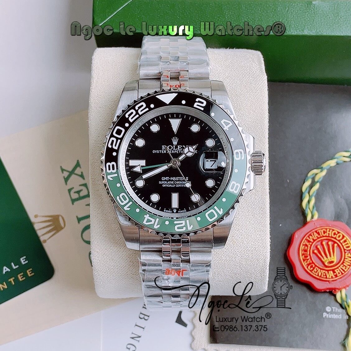 Đồng Hồ Rolex GMT-Master II Automatic Nam Dây Kim Loại Bạc Mặt Đen Size 40mm