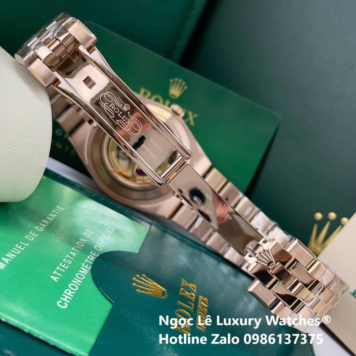 Đồng Hồ Rolex Land-Dweller Dây Kim Loại Vàng Hồng Mặt Trắng Họa Tiết Tổ Ong Size 40mm Vành Khía