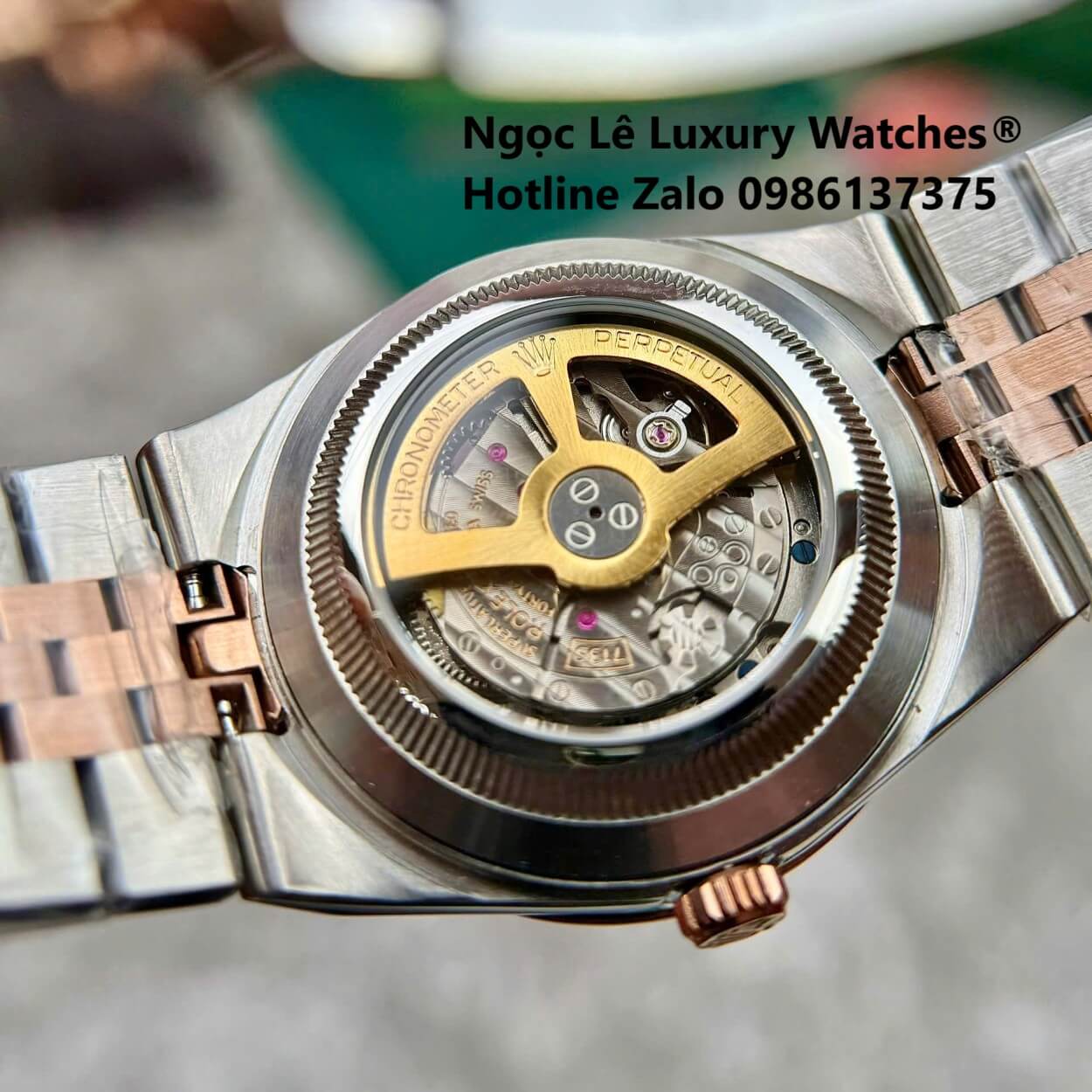 Đồng Hồ Rolex Land-Dweller Dây Kim Loại Demi Vàng Hồng Mặt Trắng Họa Tiết Tổ Ong Size 40mm Vành Khía