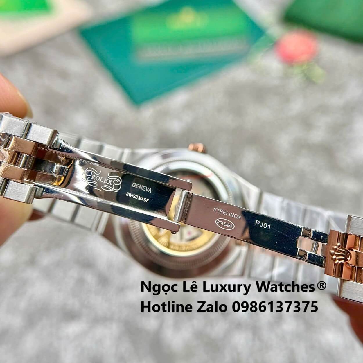 Đồng Hồ Rolex Land-Dweller Dây Kim Loại Demi Vàng Hồng Mặt Trắng Họa Tiết Tổ Ong Size 40mm Vành Khía