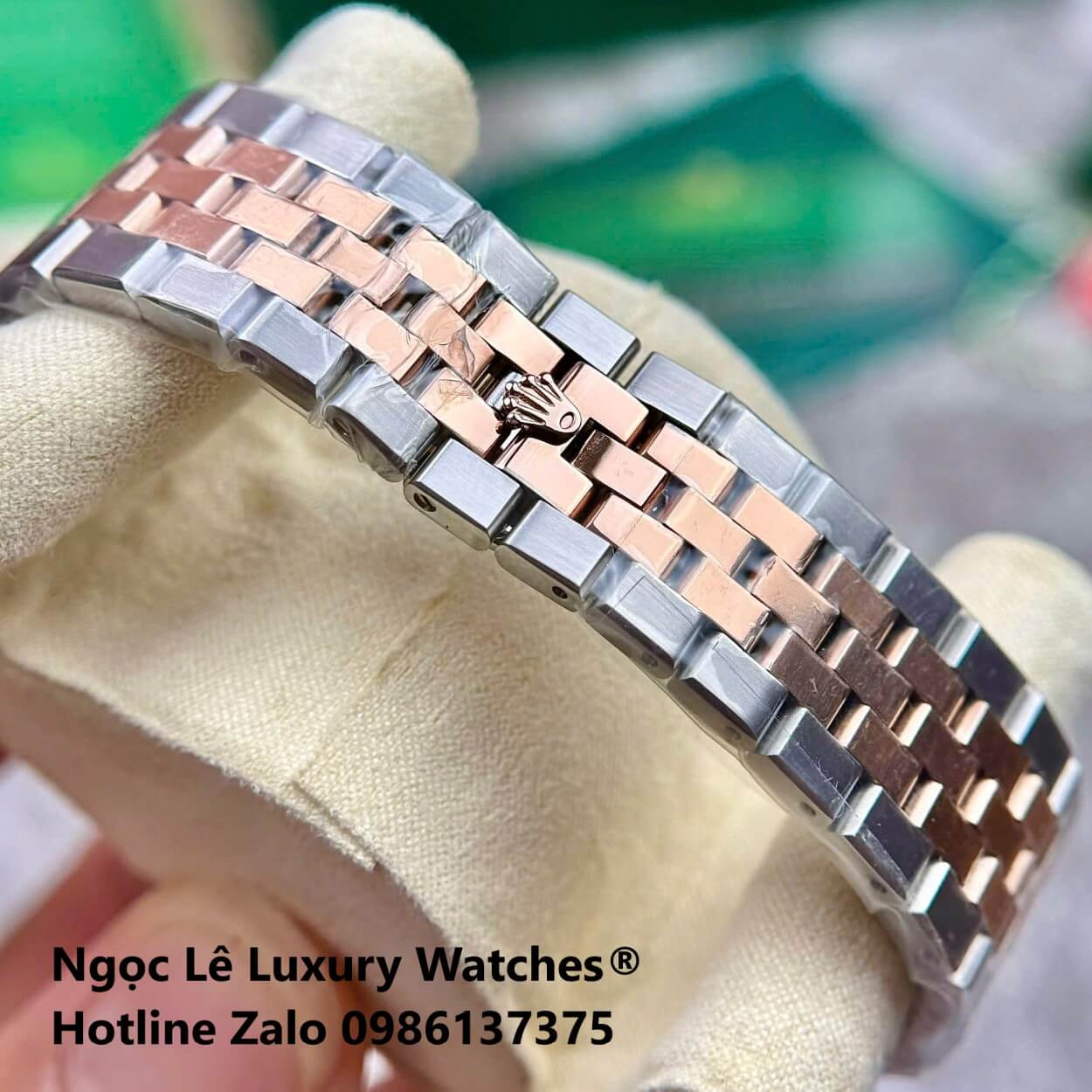 Đồng Hồ Rolex Land-Dweller Dây Kim Loại Demi Vàng Hồng Mặt Trắng Họa Tiết Tổ Ong Size 40mm Vành Khía