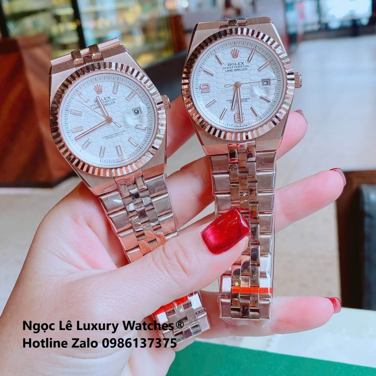 Đồng Hồ Rolex Land-Dweller Dây Kim Loại Vàng Hồng Mặt Trắng Họa Tiết Tổ Ong Size 40mm Vành Khía