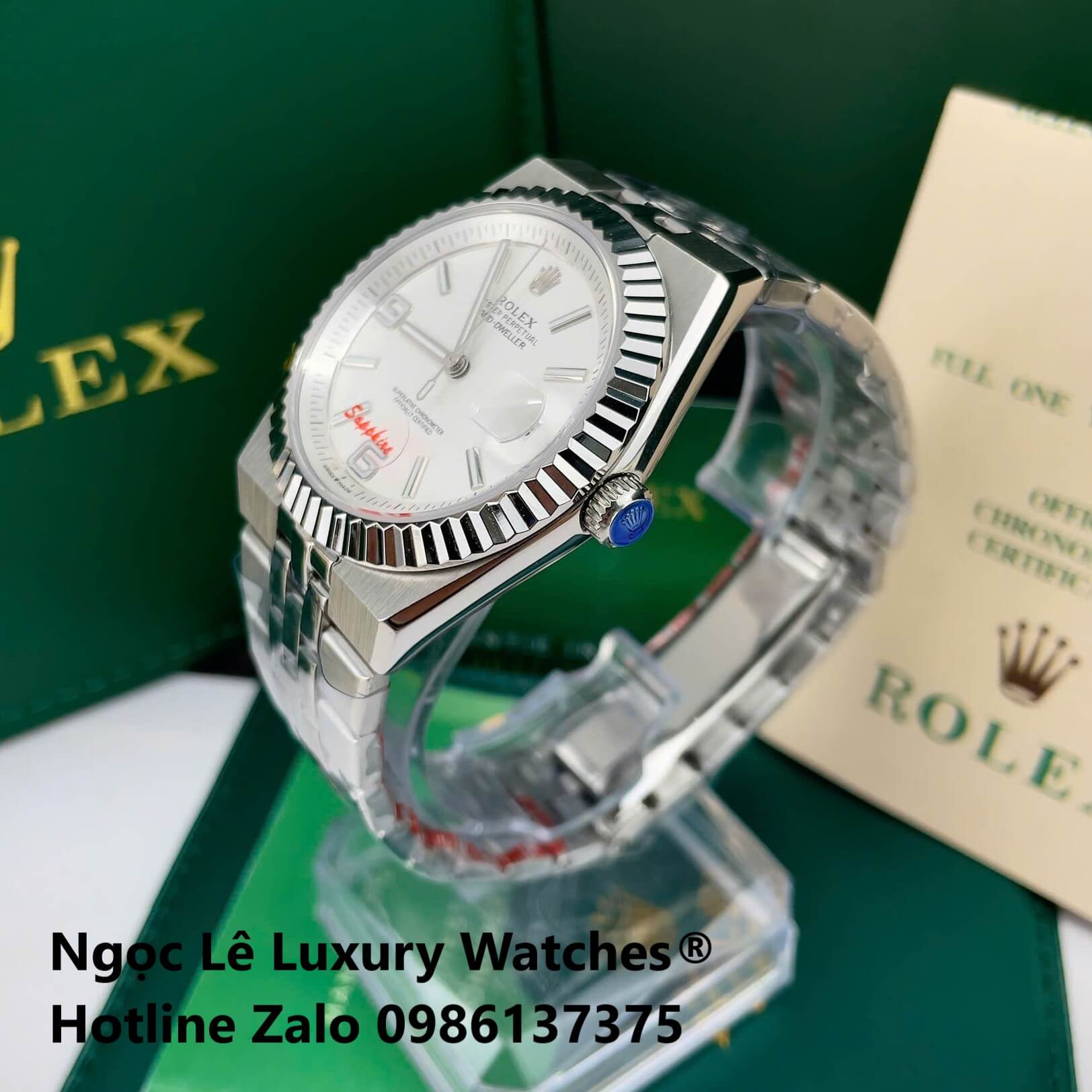 Đồng Hồ Rolex Land-Dweller Dây Kim Loại Bạc Mặt Trắng Size 40mm Vành Khía
