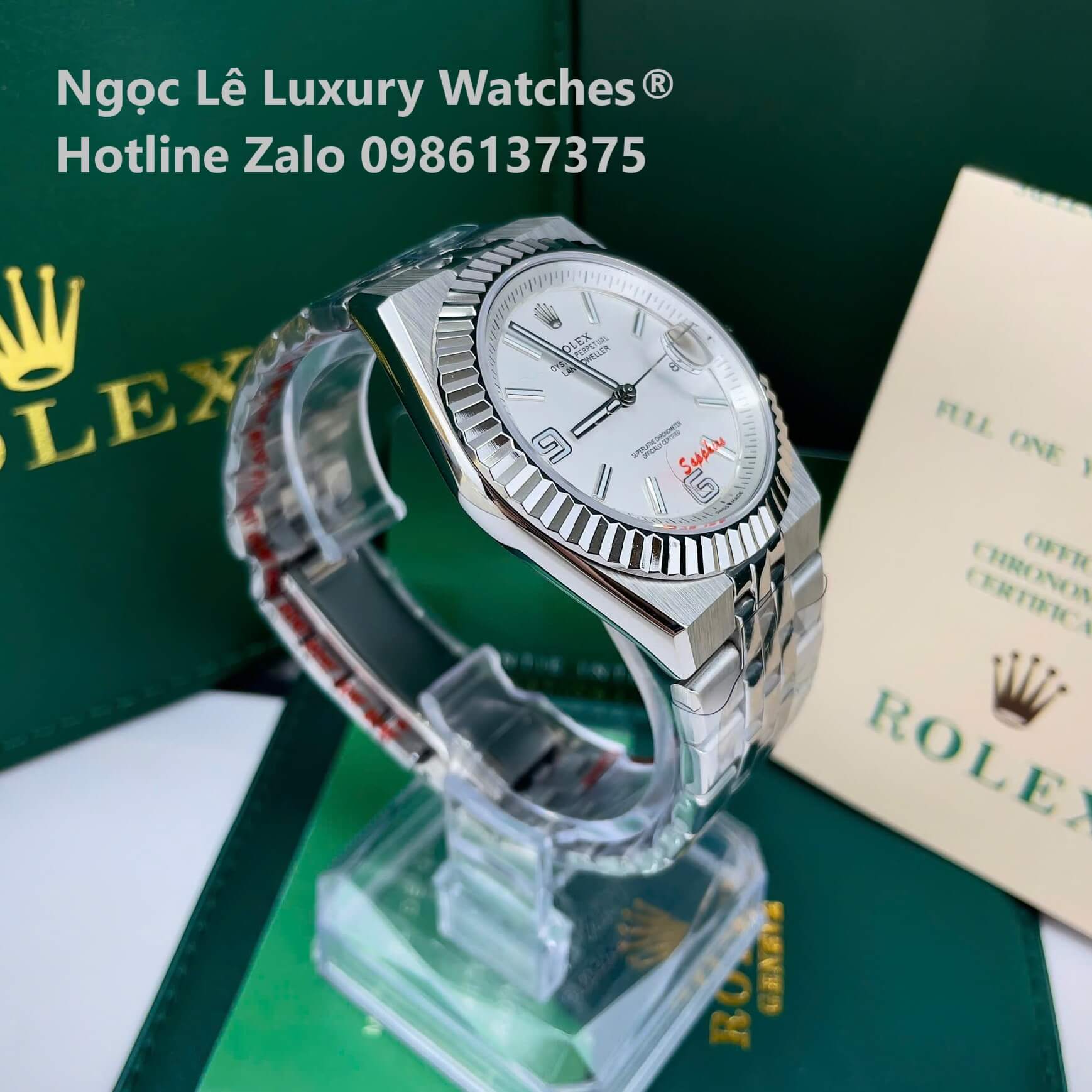 Đồng Hồ Rolex Land-Dweller Dây Kim Loại Bạc Mặt Trắng Size 40mm Vành Khía