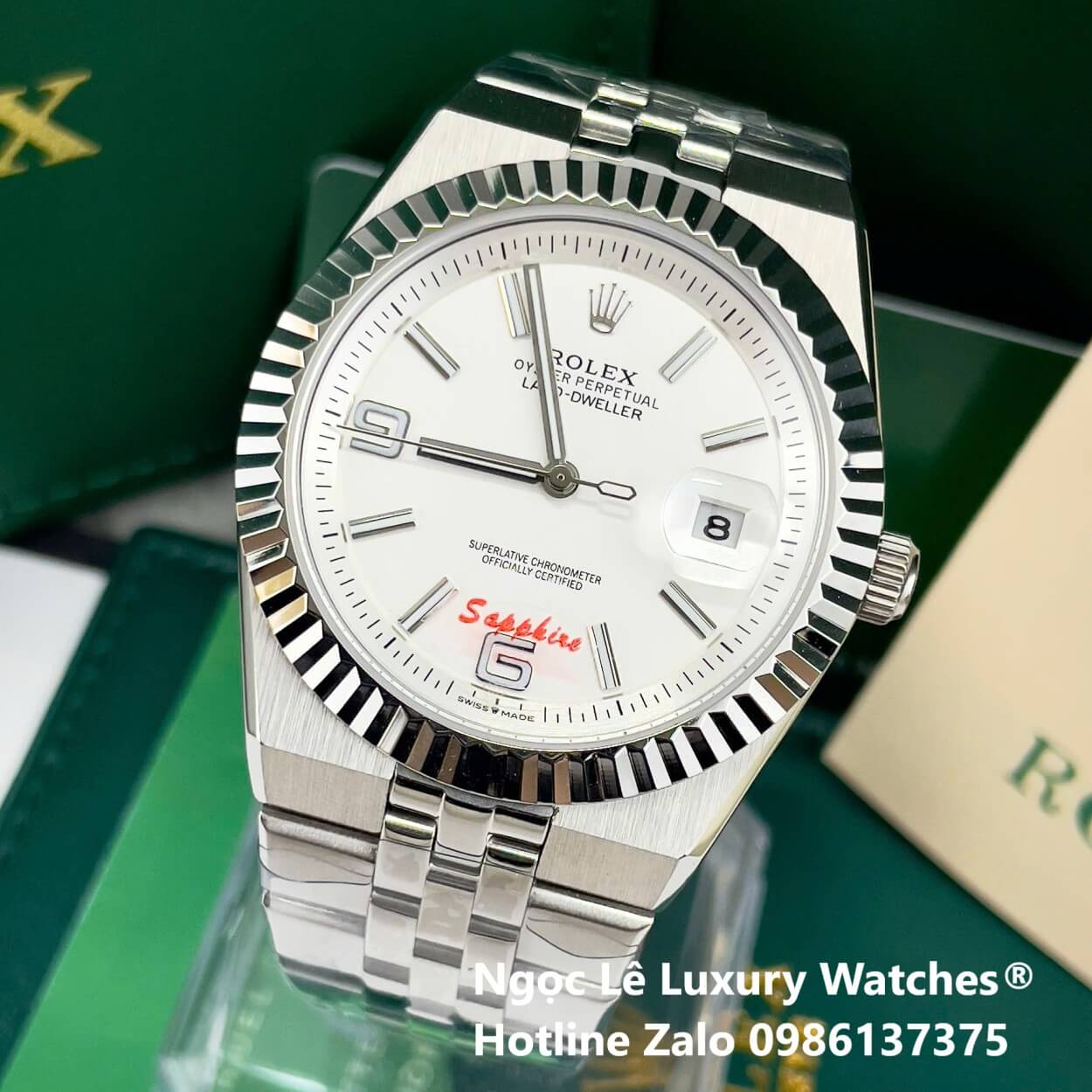 Đồng Hồ Rolex Land-Dweller Dây Kim Loại Bạc Mặt Trắng Size 40mm Vành Khía