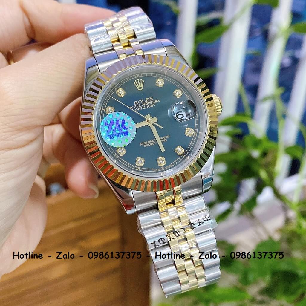 Đồng Hồ Nam Rolex Oyster Datejust Automatic Demi Vàng Mặt Đen 41mm