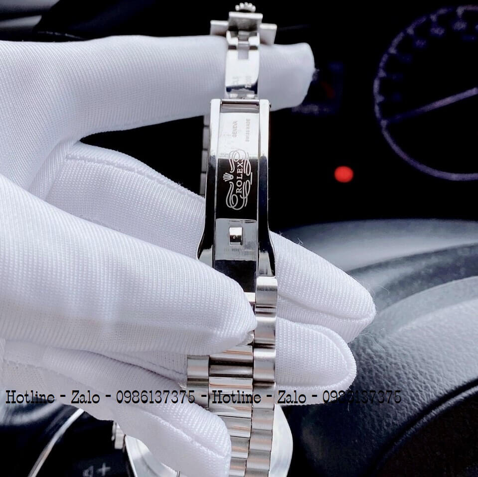 Đồng Hồ Rolex Tự Động Nam 2 Lịch Bạc Mặt Xanh Dương Đính Đá 41mm