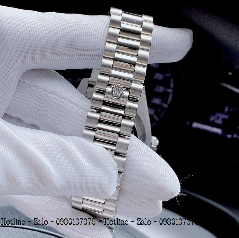 Đồng Hồ Rolex Tự Động Nam 2 Lịch Bạc Mặt Xanh Dương Đính Đá 41mm