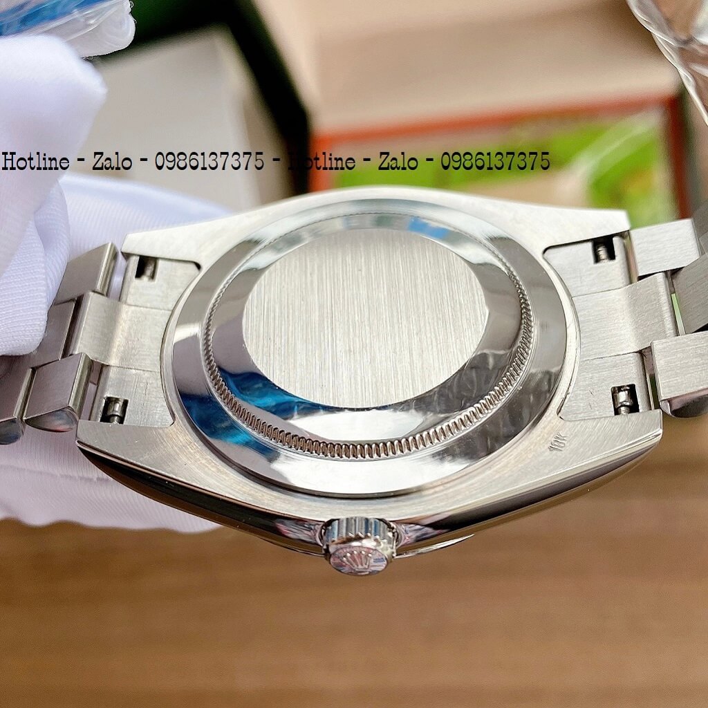 Đồng Hồ Rolex Tự Động Nam 2 Lịch Bạc Mặt Xanh Dương Đính Đá 41mm