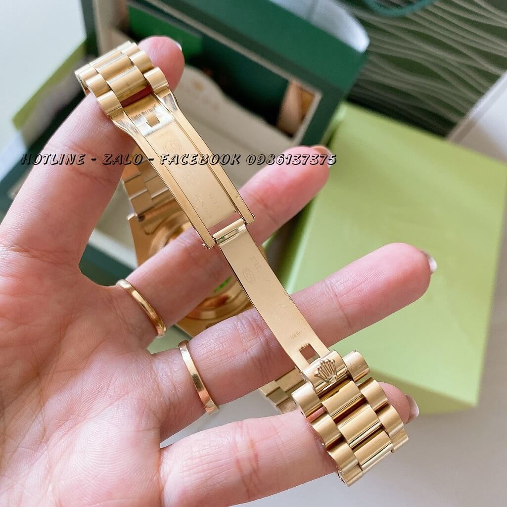 Đồng Hồ Rolex Tự Động Nam 2 Lịch Vàng Mặt Xanh Lá Đính Đá 41mm