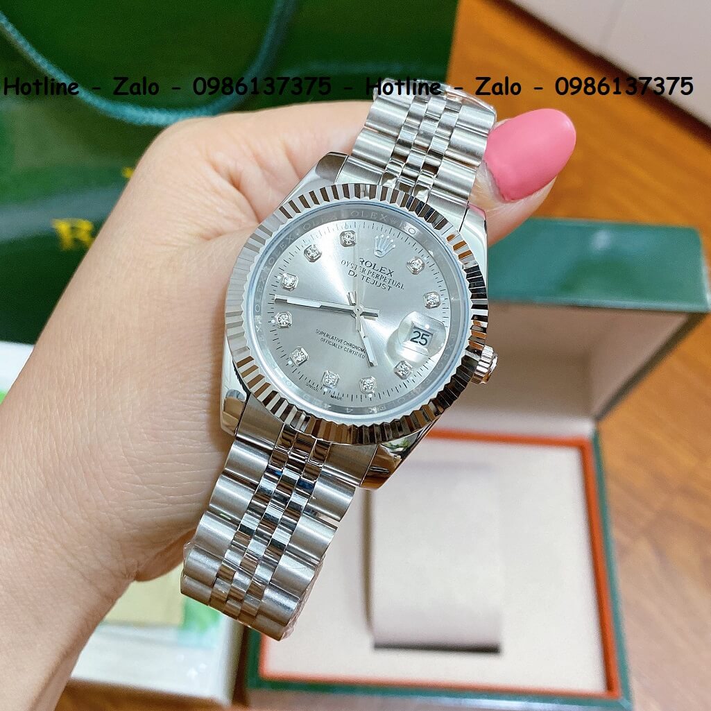 Đồng Hồ Nam Rolex Oyster Datejust Automatic Bạc Mặt Xám 41mm