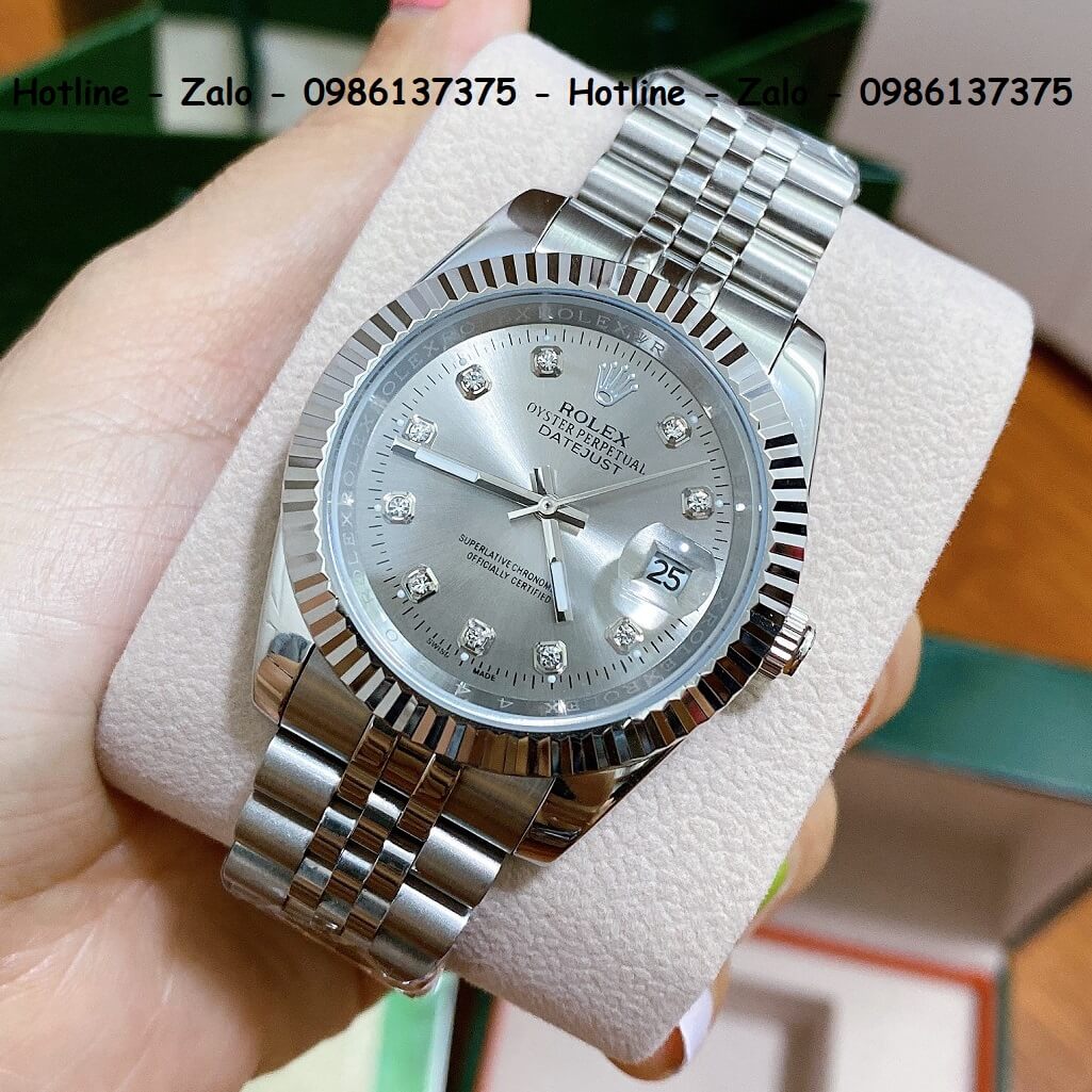 Đồng Hồ Nam Rolex Oyster Datejust Automatic Bạc Mặt Xám 41mm