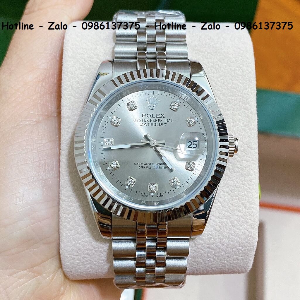 Đồng Hồ Nam Rolex Oyster Datejust Automatic Bạc Mặt Xám 41mm