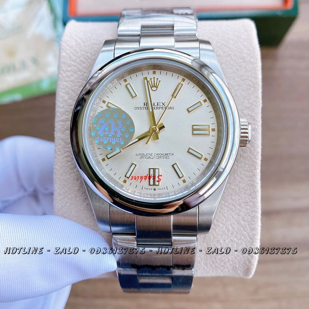 Đồng Hồ Rolex Nam Automatic Dây Bạc Mặt Trắng 41mm