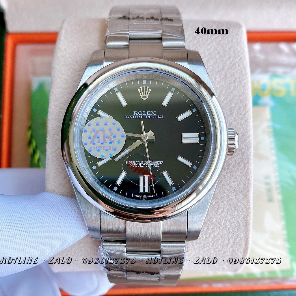 Đồng Hồ Rolex Nam Automatic Dây Bạc Mặt Đen 41mm
