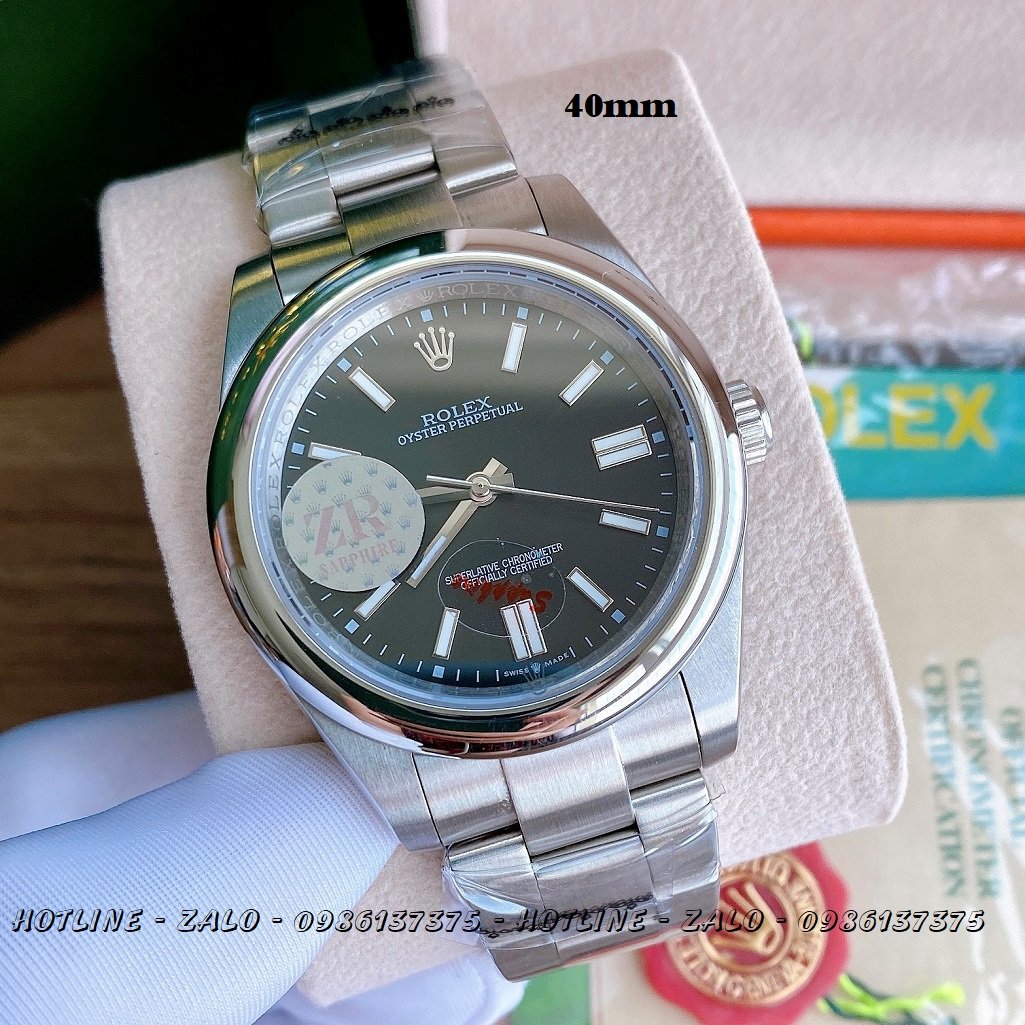 Đồng Hồ Rolex Nam Automatic Dây Bạc Mặt Đen 41mm